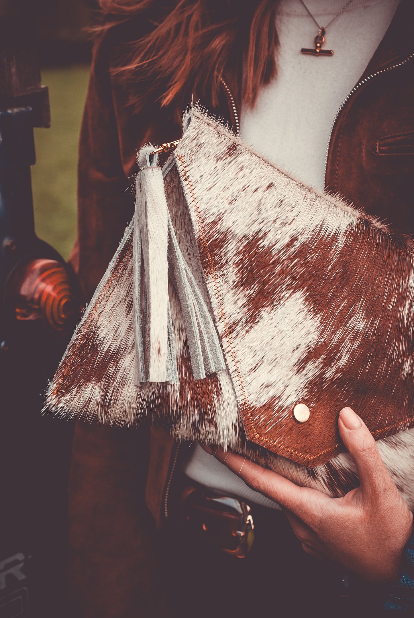 Handmade Cowhide Fringed Keyring Bag Charm