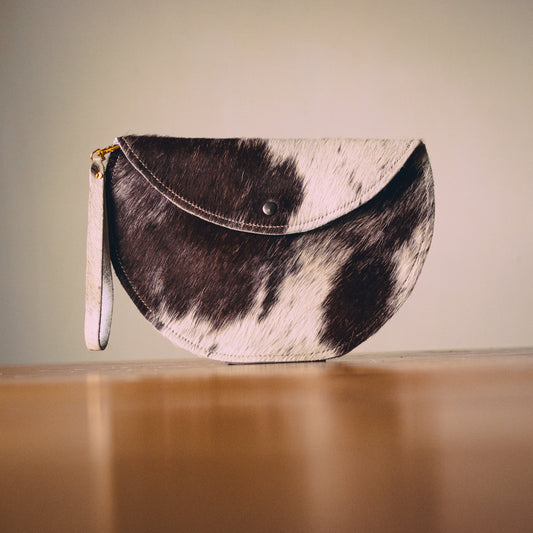Handmade Cowhide Moon Clutch Bag | One-of-a-Kind, Made in Wales