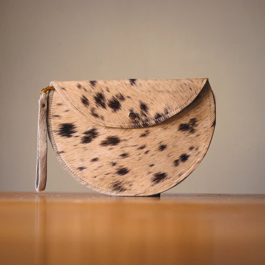 Handmade Cowhide Moon Clutch Bag | One-of-a-Kind, Made in Wales