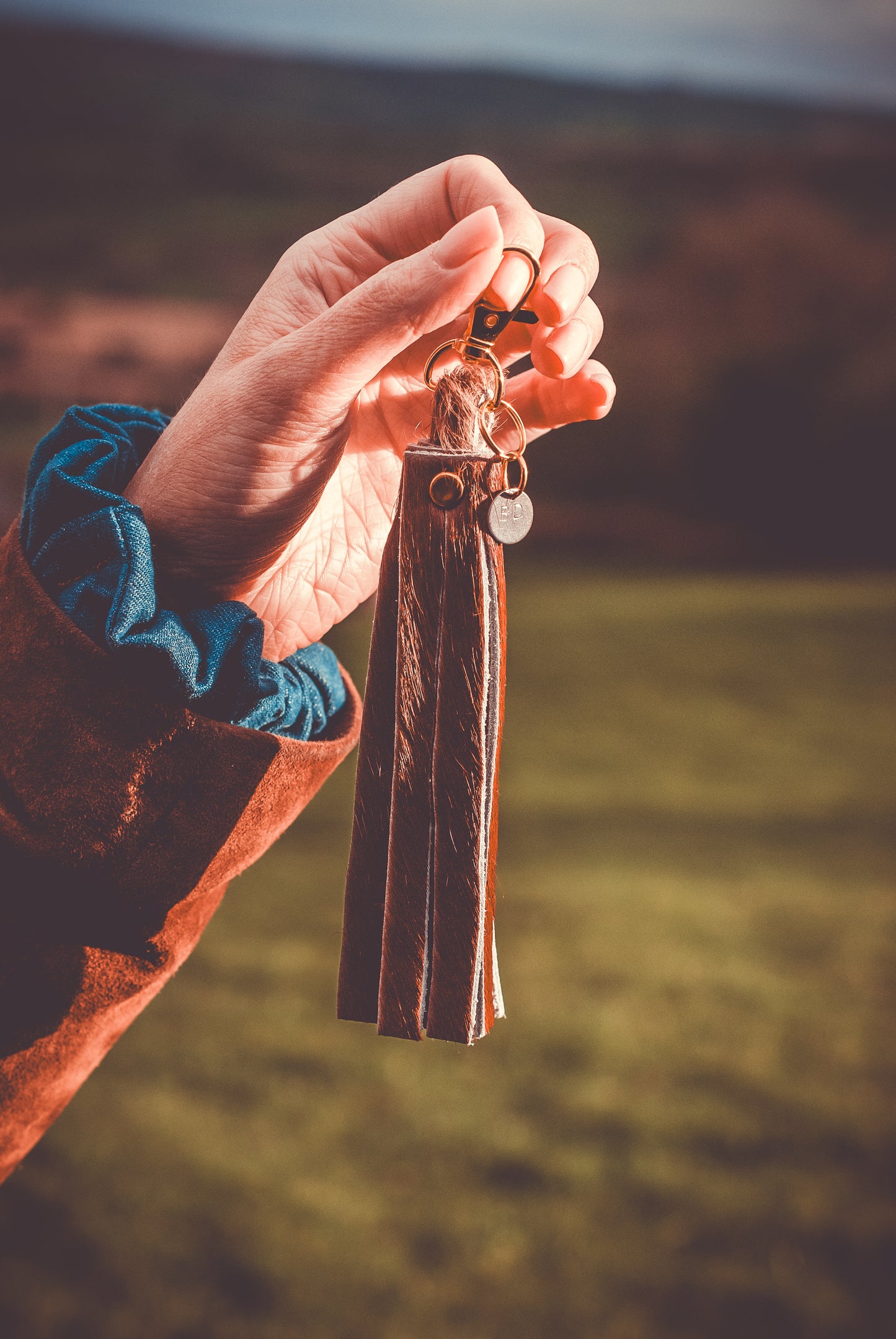 Handmade Cowhide Fringed Keyring Bag Charm