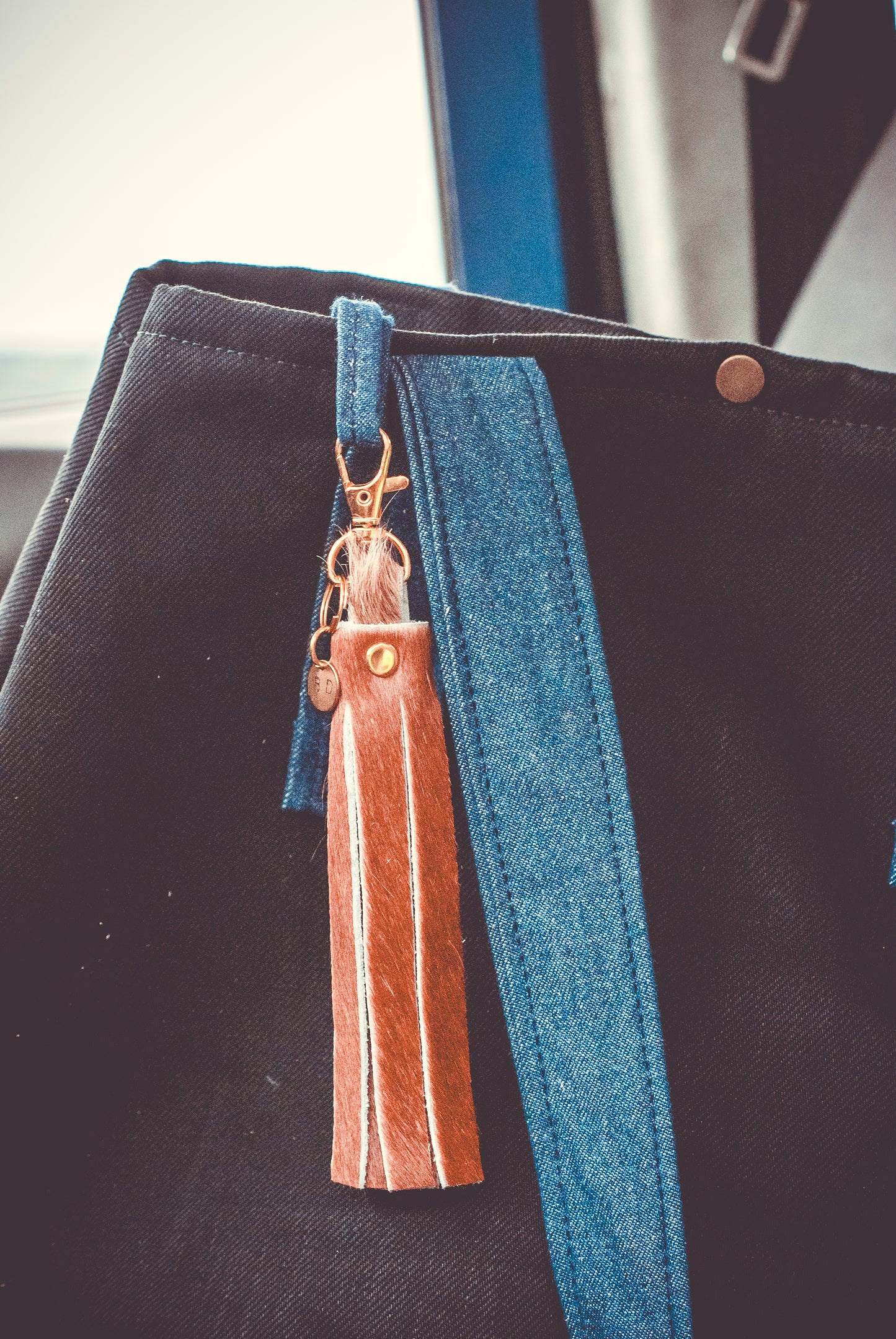 Handmade Cowhide Fringed Keyring Bag Charm