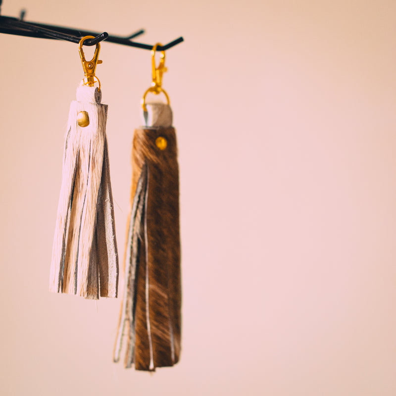 Handmade Cowhide Fringed Keyring Bag Charm