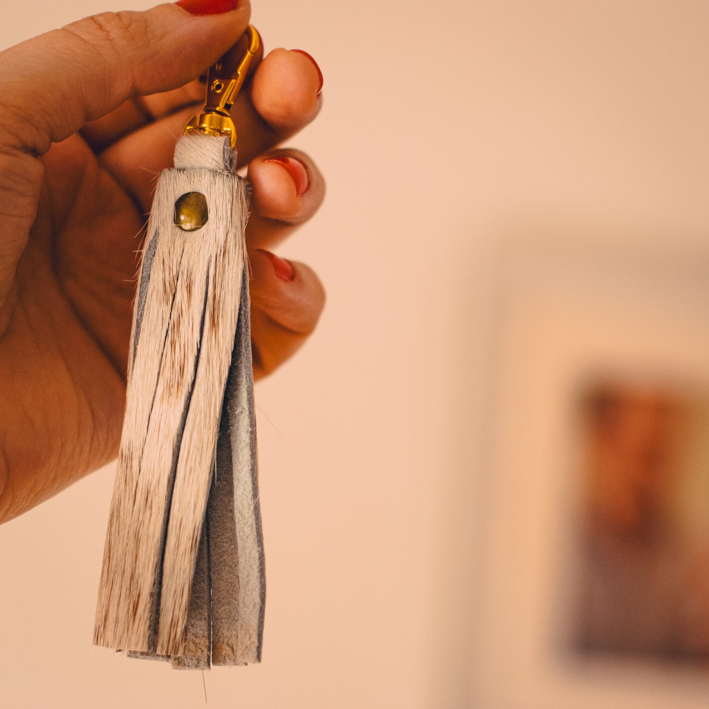 Handmade Cowhide Fringed Keyring Bag Charm