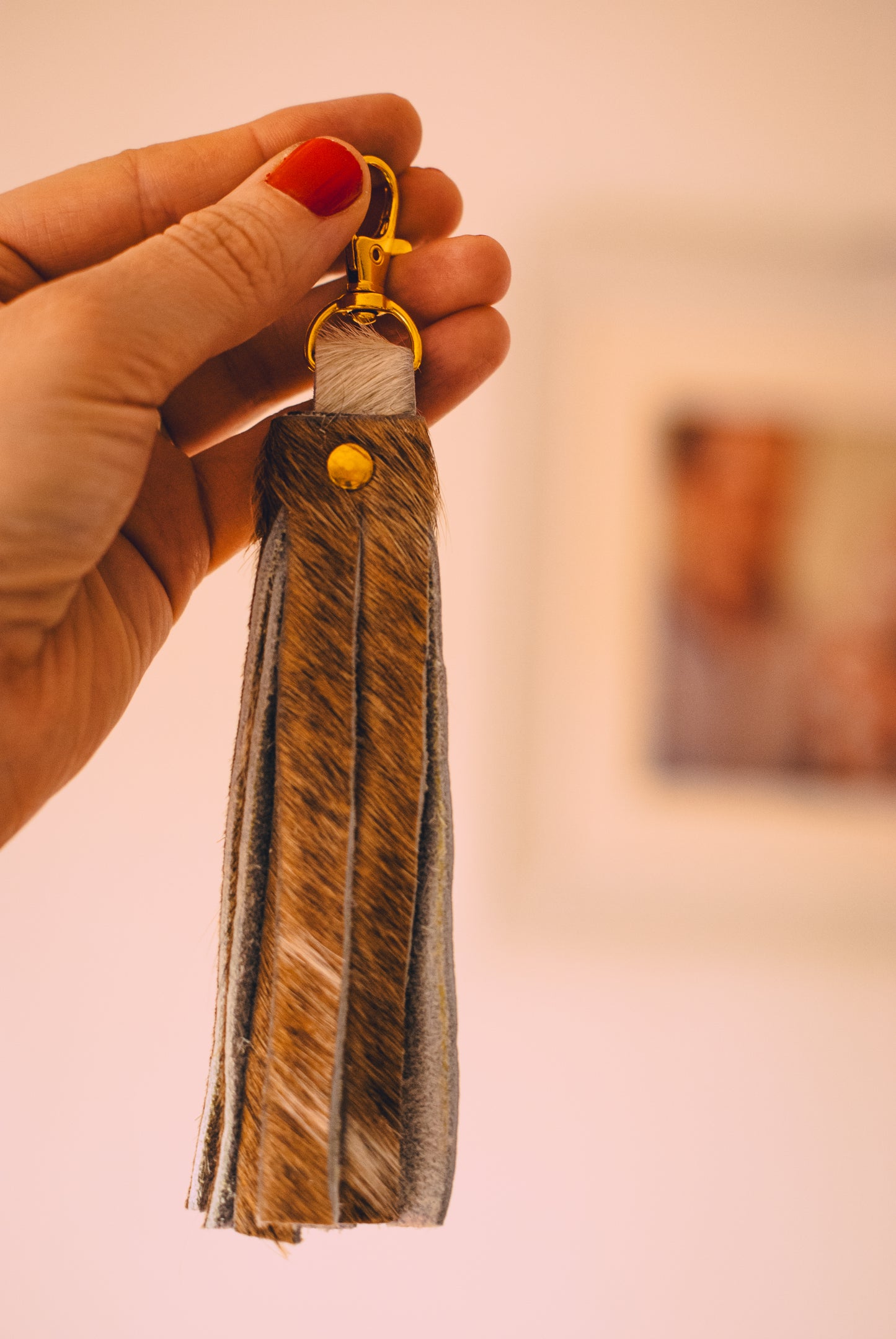 Handmade Cowhide Fringed Keyring Bag Charm